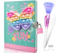 Pop Diario Segreto Bambina con Lucchetto & Penna Invisibile a Doppio Estremo, 80 Fogli a Righe Antistress Farfalla Pop Bubble Diario con Lucchetto Bambino Penne Inchiostro Invisibile Regalo Bambina