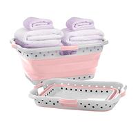 Pop & Load Collapse & Store Vanderbilt Home Collapsible Laundry Basket Ultra-Slim Utility cesti portabiancheria, Rosa Cipria, Large HipHolder - 3 Handles
