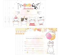 Pop Resin 24 biglietti d'invito di compleanno con buste per bambini e gatti, 14 x 10,8 cm