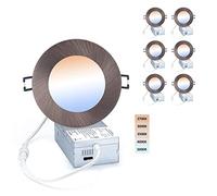 POPANU LED-Canless Downlight - Faretto da incasso da 10,2 cm, 5 CCT, regolabile, dimmerabile, con scatola di giunzione, 9 W, bronzo lucidato a olio, confezione da 6