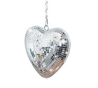 POPAPIE 1pezzi Palla da Discoteca a Forma di Cuore,Disco Mirror Ball,Palla a Specchio da Appendere,Palla da Festa Argento,con Catena per Capodanno Compleanno Festa a Tema