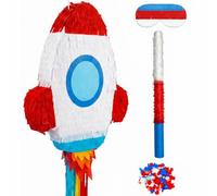 POPCLAP Piñata per feste di compleanno per bambini, con bastoncino per piñata e benda per feste, carnevale, festival, decorazioni (razzo)