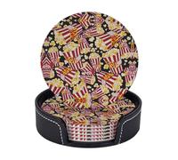 Popcorn Print Set di 6 sottobicchieri rotondi con supporto, tappetini moderni per bevande, cuscinetti circolari in pelle PU