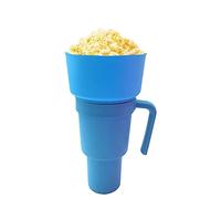 Popcorn Snack Cup - Bicchiere portatile 2 in 1 da 26,1 cm, con cannuccia per popcorn, 1000 ml, leggero, resistente al calore, per viaggi, parco, teatro, cinema, riutilizzabile, secchio per popcorn