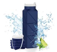 Popdigito Borraccia pieghevole da 610 ml, senza BPA, riutilizzabile, leggera, a prova di perdite, in silicone, per viaggi, escursionismo, ufficio, campeggio, sport all'aria aperta, blu scuro