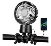 POPERFUN Ventilatore per Passeggino 10000mAh, Ventilatore Portatile con Luce LED, 3 Velocità Ventilatore USB Ricaricabile per Passeggino, Culla, Seggiolino Auto, Ufficio, Viaggio (Nero)