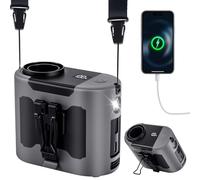 POPERFUN Ventilatore Portatile 14800mAh 40H, Ventilatore da Cintura 5 Velocità 16000RPM con Luce LED Ventilatore da Collo Senza Mani, Adatto per Luoghi all'aperto, Campeggio e Viaggi,Pesca(grigio)