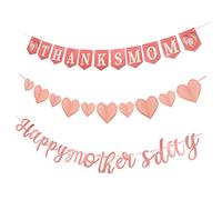 POPETPOP 1 Set Festone Decorativo per Festa Della Set Striscioni Happy Mother's Day con Cuori e Thanks Mom Decorazione Riutilizzabile Glitterata per Celebrazioni Indoor e Speciali
