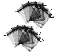 POPETPOP 100 Pezzi Sacchetti in Organza Nero Sacchettini Trasparenti con Coulisse per Gioielli Caramelle e Bomboniere per Matrimoni Feste di Compleanno e Shower