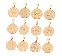 POPETPOP 12 pezzi Pendenti Zodiaco in Acciaio Inossidabile Design Piatto Ovale Dorato Accessori Gioielli per Collane e Bracciali Decorazioni Appese Creative e Simboli di Buona Sorte