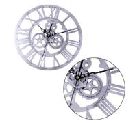 POPETPOP 1pezzi Orologio da Parete Silenzioso Giri con Design Retrò Gears per Camera da Letto Soggiorno e Cucina Argento