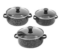 POPETPOP 1set Pentole Smaltate Mini con Doppio Manico Casseruola Fondo Piatto per Cucina Multiuso Adatte per Induzione Resistenti al Calore Nero con Leggera Variazione Colore