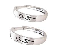 POPETPOP 2 Pezzi Anelli Coppia Regolabili Aperti a Cuore, Anello per Dita, Rame Argento, Sicuri sulla Pelle, per Donna e Uomo, Regalo San, Festa