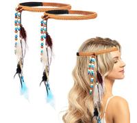POPETPOP 2 Pezzi Fascia per Chioma Intrecciata Piume, Fascia Intrecciata Boho, Elastica, per Ragazze, per Feste e Varie Occasioni Colore Casuale