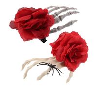 POPETPOP 2 pezzi Fermagli Capelli Gothic Halloween per Ragazze Decorativi con Mano Strega Scheletro e Rosa Rossa Accessori Unici per Feste Tema e Cosplay
