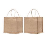 POPETPOP 2 Pezzi Shopping Bag in Lino Khaki Riutilizzabile, Linen Handbag, Manico Rotondo Liscio, Borsa Regalo e Borsa della Spesa per Uso Quotidiano