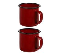 POPETPOP 2 Pezzi Tazza Smaltata Retrò Rossa con Manico per Tè e Caffè | Ferro Smaltato, Forma Tonda, Uso Indoor e Outdoor, per Campeggio e Zaino, Pulizia Semplice