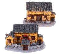 POPETPOP 2pezzi Miniature Cottage Houses Resin for Micro Landscape Diy Fairy Garden Decor for Flower Pots and Backyards Whimsical Tiny House Ornaments