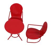 POPETPOP 3 Pezzi Rustico in Ferro Rosso di Mini Tavolo e Sedie Leggero e Stabile per Micro Scene Decorazioni da Giardino per Esposizione Sotto Cupole di Vetro