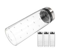 POPETPOP 4 Pezzi Dispenser per Spezie in Vetro e Acciaio Inossidabile da 300ml con Coperchio Girevole Resistente al Calore e Diffusione Uniforme della Polvere, per Campeggio