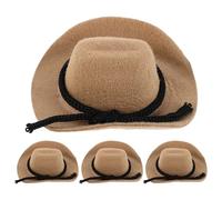 POPETPOP 4 Pezzi Mini Cappelli Cowboy Fatti Maglia in Floccato Mini Cappelli Western per Bambole Decorazioni Artigianali e Feste Tema Western