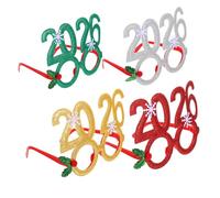 POPETPOP 4 Pezzi Occhiali Glitterati per Capodanno Leggeri Non Senza Lenti Accessori Feste per Party di Fine Anno Rosso Argento Verde Oro