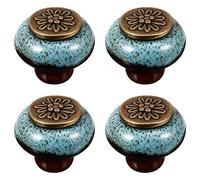 POPETPOP 4 Pezzi Pomelli Vintage Rotondi Ceramica e Maniglie Retrò per Armadi Superficie Liscia e Colori Luminosi Design Compatto e Durevole