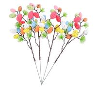 POPETPOP 4 Pezzi Rami di Uova di Pasqua Finte 32 Cm Uova Colorate e Foglie Verdi, Decorazione Pasquale per Composizioni Floreali e Addobbi Fai da Te per Eventi e Casa