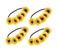 POPETPOP 4pezzi Fascia di Girasole Artificiale Copricapo Hawaiano Elastico Corona Floreale Ghirlanda per Capelli Fasce Elastiche per Feste di Natale Halloween Matrimonio