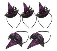 POPETPOP 5 Pezzi Cerchietto Cappello da Strega Porpora per Halloween Rete Ragno, Accessorio Chioma Leggero in Plastico e Poliestere, per Feste e Cosplay