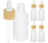 POPETPOP 5 Pezzi Flaconi Contagocce in Vetro Trasparente 30ml con Tappo in Bamboo per Oli Essenziali, Bottiglie Contagocce Portatili per Aromaterapia e Cosmetici, Flaconcini Piccoli