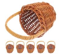 POPETPOP 6 Pezzi Cestino Intrecciato in Rattan Mini Rustico per Giardino e Scrivania, Portaoggetti e Confezione Caramelle, Decorazione Pastorale la Casa delle Bambole