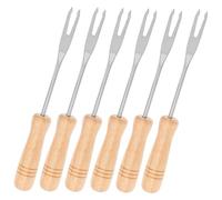 POPETPOP 6 pezzi Forchettine Fonduta in Inossidabile con Manico in Legno Forchette da Frutta e Cioccolato per Fonduta Antipasti Formaggio Gelato Utensili Cucina Versatili e Facili da
