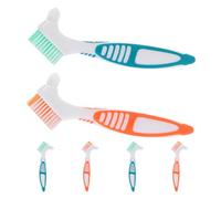 POPETPOP 6 Pezzi Spazzola la Pulizia della Dentiera Doppia Testa Manico Largo Antiscivolo in Plastica e Setole in Nailon, Portatile per Casa e Viaggio