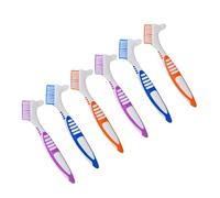 POPETPOP 6 Pezzi Spazzola per Dentiere a Doppia Testina Setole Morbide in Pp e Nylon, Design a Doppia Estremità per Rimuovere Macchie Ostinate, per Anziani