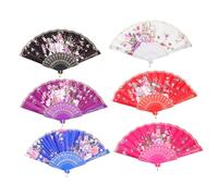 POPETPOP 6 Pezzi Ventagli Cinesi Vintage per Danza e Feste Ventaglio Portatile Mano di Seta con Bastone Accessorio Elegante per Matrimonio e Performance