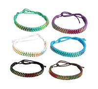 POPETPOP 6pezzi Bracciale Colorato Lavorato Maglia Mano in Cordoncino Cera Mano Per e Ragazze Bianco Caffè Blu