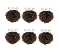 POPETPOP 6set Nido Artificiale Per Uccelli in Rattan Di Nidi Per Uccelli Intrecciati Mano Decorazioni Pasquali Realistiche Con Uova Ornamento Per Giardino e Casa Design Rustico Moderno