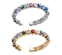 POPETPOP Anelli da Donna 2 Pezzi in Ottone Occhio Malvagio, Design Semplice Ma Unico, Zircone Brillante, Non Irrita la Pelle, per Feste e Uso Quotidiano