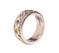 POPETPOP Anello da Donna Strass Colorati Decorativo in Lega Leggero e Resistente, Anello 18k Oro Doppio Colore Design Brillante, per Feste, Viaggi e Uso Quotidiano, Misura 10
