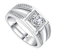 POPETPOP Anello da Uomo in Rame Bianco Pietra Scintillante, Design Elegante e Semplice, Regalo per Laurea o Compleanno