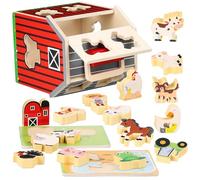 POPETPOP Animali da Fattoria in Legno Montessori per Anni Gioco Educativo con Animali da Fienile Sicuri e Materiale Robusto Attività di Apprendimento e Coordinazione Motoria per Asilo e