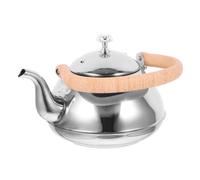 POPETPOP Bollitore per Tè in Acciaio Inossidabile da 1,5l con Manico in Legno Resistente al Calore e Coperchio con Catena, Adatto per Cucina e Stufa a Legna