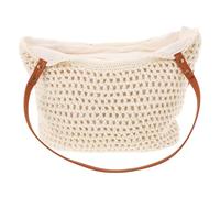 POPETPOP Borsa a Tracolla in Cotone Design Traforato e Cerniera Bianca, Borsa Grande da Spiaggia Casual per Donna, Stile Chic e Confortevole per L'estate