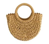 POPETPOP Borsa da Spiaggia in Paglia Marrone a Mezza per Donna, Grande Capacità, Manico Intrecciato, Raffinata e Chic, la Spiaggia e Campeggio