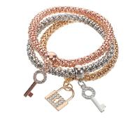 POPETPOP Bracciali Elastici Donna Ciondoli Lucchetto a Chiave, Set 3 Pezzi Catena Popcorn e Cristalli Scintillanti, Accessori Moda Funzionali per Polsi Regolabili