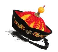 POPETPOP Cappello Imperatore Cinese dell'Epoca Qing con Treccia Decorativo per Cosplay e Feste Cappello Tradizionale Leggero e Portatile per Eventi Orientali