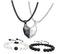 POPETPOP Collana Abbinata a Cuore Per Coppie Con Ciondolo Magnetico, Set 4 Pezzi Con Braccialetti, Design Semplice Ed Elegante, Gioielli Di Relazione Per Lui e Lei, Regalo Per Occasioni Speciali