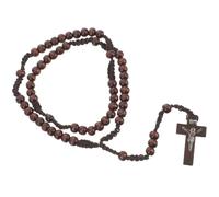 POPETPOP Collana Croce in Legno da Uomo e Donna, Rosario Intrecciato Artigianale, Gioiello Moda Versatile per Festa, Ufficio e Uso Quotidiano, Ciondolo Croce Marrone Naturale