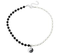 POPETPOP Collana da Donna Tai Ji Ciondolo Ba Gua in Perle Bianche e Nere Catena Creativa Lucida Gioiello da Collo Elegante per Abiti da Festa